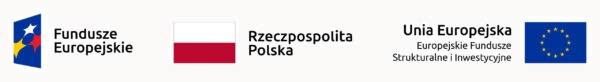 Zestaw trzech logotypów. Fundusze Europejskie, Reczpospolita Polska i Unia Europejska. Do Rzeczpospolitej została dopasowana biało-czerwona flaga Polski.
